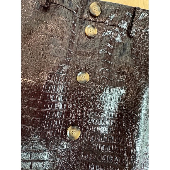 Rachel Comey Faux Leather Croc Embossed Pencil Skirt Button Front Brown Size 4 - Picture 4 of 6